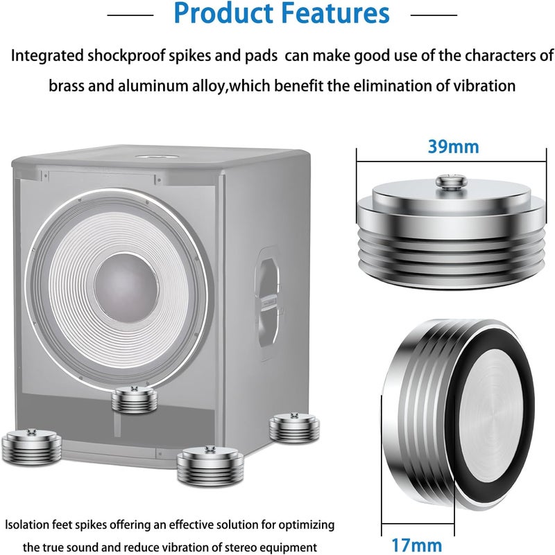 VIBORG Audiocrast IF3917S HiFi Speaker Isolation Feet Pads 4PCs Aluminum 39x17mm Silver Speaker Shock Absorber Vibration Dampener Floor Protector for Audio Speaker Subwoofer CD DVD Amplifier Turntable DAC - Image 5